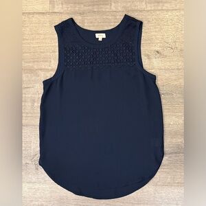 Navy Crochet Yoke Sleeveless Top